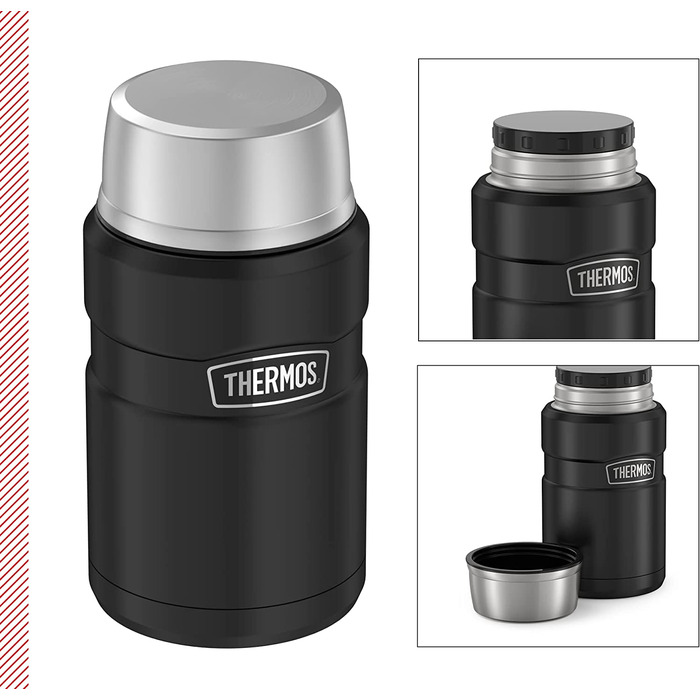 Термос для їжі Thermos STAINLESS KING 710 мл чорний матовий, харчовий контейнер з нержавіючої сталі, збереження тепла до 14 годин, холоду до 24 годин, герметичний, для супу, каші, страв, великий об’єм, без ложки, можна мити в посудомийній машині