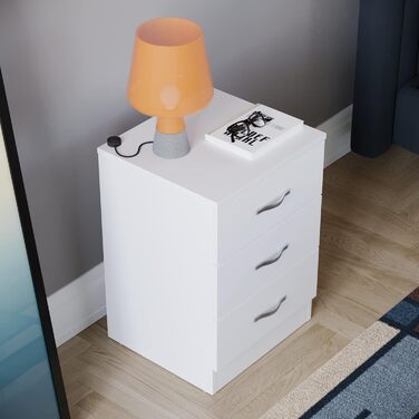 Тумба приліжкова Vida Designs Riano, 3 шухляди, білі, металеві ручки, захист від прогину, спальня, 56x40x36 см