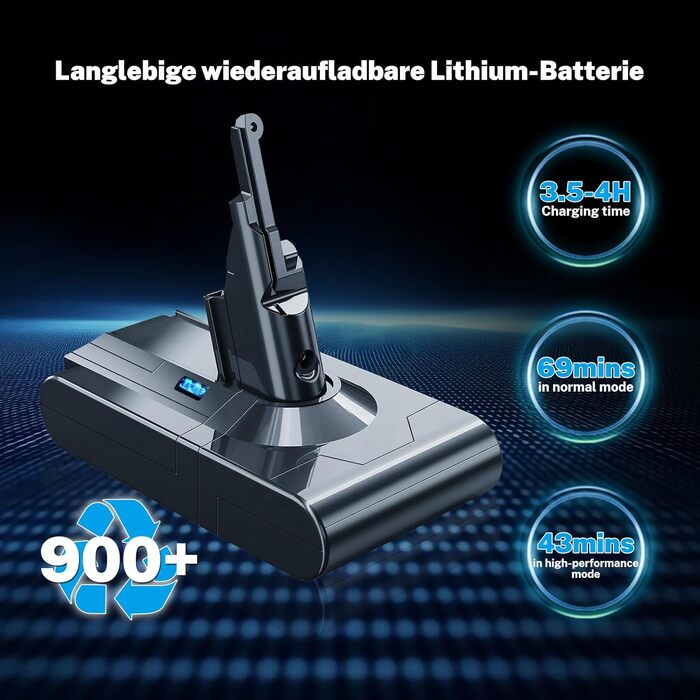Акумулятор V8 7200mAh для пилососа Dyson V8 Absolute, Animal, Fluffy, Motorhead, Pro SV10 - Замінник