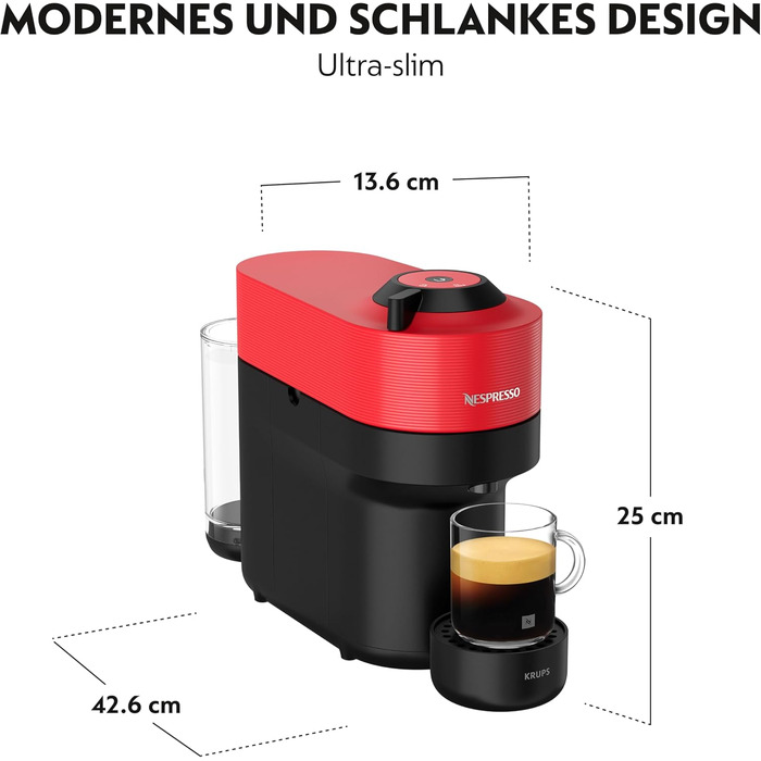 Кавомашина Nespresso Krups Vertuo Pop 560 мл, червоний (XN9205) - капсульна, автоматичне розпізнавання капсул, 4 розміри чашок, швидкий нагрів