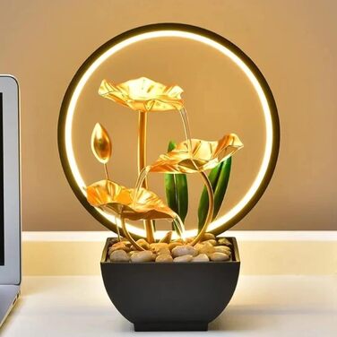 Настільний фонтан-водоспад Zimmerbrunnen з LED-підсвіткою та безшумним насосом, сучасний Zen-декор для дому, офісу та медитації, висота 28 см