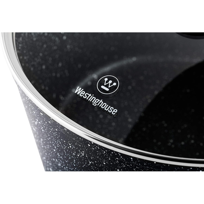 Каструля Westinghouse 28 см з кришкою, 3-шарове мармурове антипригарне покриття, литий алюміній, індукційна, силіконові ручки, чорна