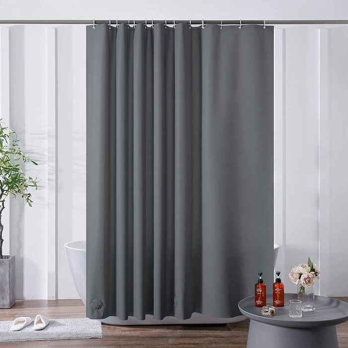 Душова штора Furlinic 200x200 см, антибактеріальна, водонепроникна, для ванни та душу, EVA, темно-сіра, з 12 кільцями, антицвілева, з обважнювачем