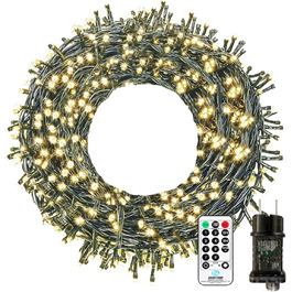 Світлодіодна гірлянда 10м 100 LED, тепле біле світло, з пультом, 8 режимів, таймер, IP65, для вулиці та дому, для ялинки, весілля, вечірки