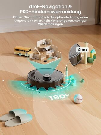 Робот-пилосос LEFANT M2 з функцією миття, LiDAR-навігацією, зоною заборони, потужністю 6000Pa, часом роботи 140хв, багатоступеневим картуванням, для видалення шерсті тварин, килимів та твердих поверхонь (M2-B)