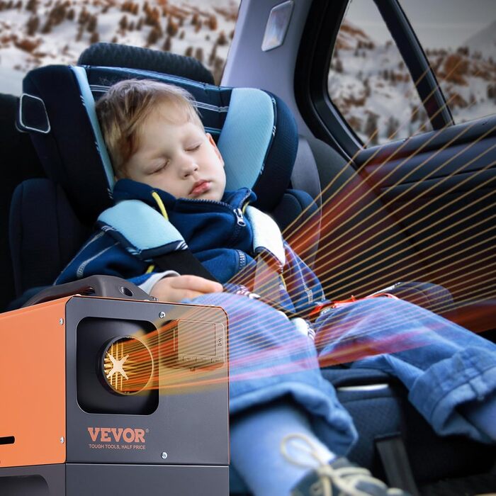Автономний дизельний опалювач VEVOR 12V 5kW з LCD-дисплеєм, пультом дистанційного керування та Bluetooth, 0.16-0.52 л/год, помаранчевий