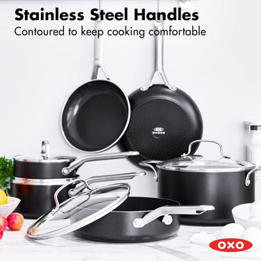Набір посуду OXO Agility Series 10 предметів керамічний антипригарний, без PFAS, для індукції. Каструлі, сковороди, кришки, нержавіюча сталь