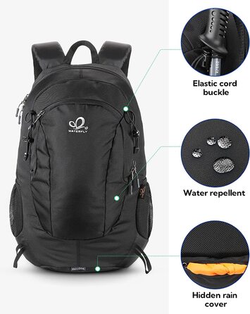 Водонепроникний рюкзак WATERFLY 30 л для трекінгу, подорожей і походів, універсальний туристичний рюкзак для чоловіків та жінок, чорний