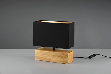 Настільна лампа Reality Leuchten Woody R50181080, чорний матовий метал, дерев'яна основа, текстильний абажур чорний/золотий, без лампочки E27