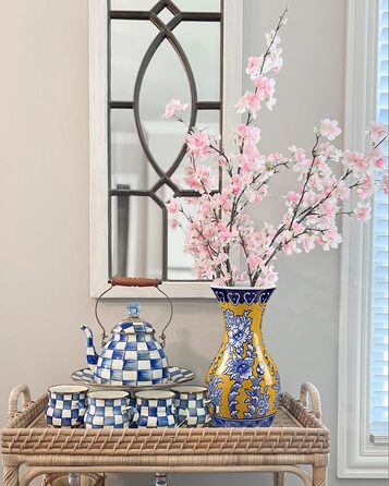 Ваза керамічна Hollyone Blau und Weiß 27 см з квітковим малюнком у стилі Chinoiserie для дому та квітів
