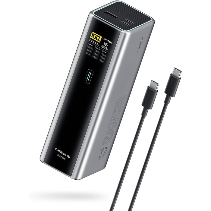 Power Bank CUKTECH 15 Ultra 20000mAh 165W з 3 портами, PD 3.1, цифровим дисплеєм. Сумісний з iPhone, MacBook, Samsung