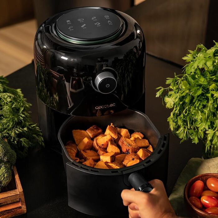 Аерофритюрниця Cecotec Cecofry Pixel 2500, 2,5 л, 1200 Вт, без олії, дієтична, компактна, механічне управління, таймер, регулятор температури, технологія гарячого повітря, нековзка основа