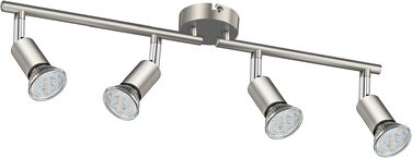 Стельовий LED світильник Defurhome на 4 поворотні споти, сучасна люстра-спот у кольорі матовий нікель для кухні, вітальні та спальні, з 4 лампами GU10 по 4W (тепле біле світло), сріблясто-сірий