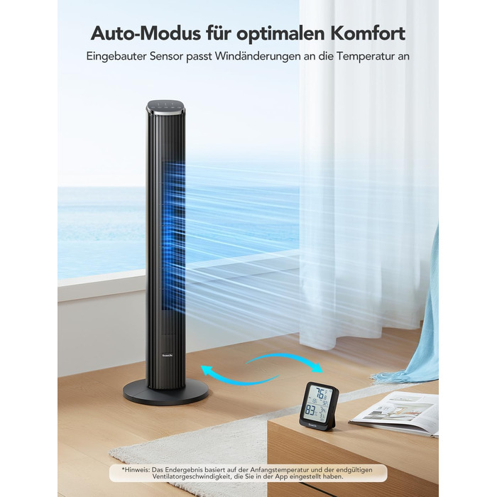 GoveeLife Розумний вежний вентилятор з Wi-Fi та Bluetooth, 75° осциляція, 8 швидкостей, 5 режимів, таймер на 24 год