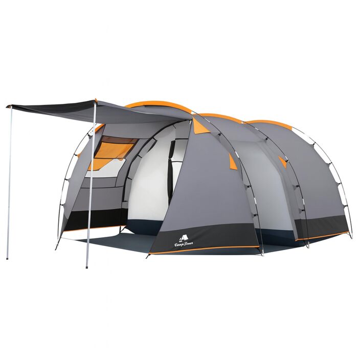 Сімейний намет CampFeuer Zelt Super+ на 4 особи: великий тунельний намет з 2 входами, тамбуром та водостійкістю 3000 мм, сірий