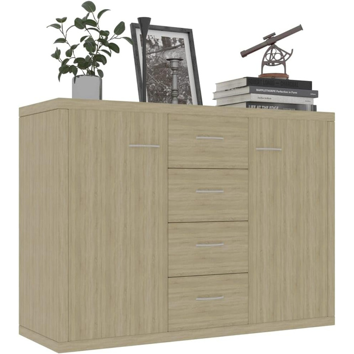Комод vidaXL з 4 шухлядами та 2 дверцятами, дуб Сонома, 88x30x65 см, багатофункціональна шафа для вітальні, ДСП