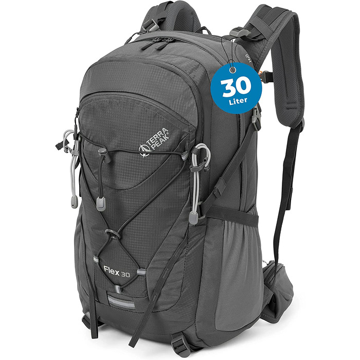 Туристичний рюкзак Terra Peak Flex 30L з вентиляцією спини, регочохлом і тримачем для питної системи – середній трекінговий рюкзак із 3D Air Mesh для походів, з поясним ременем