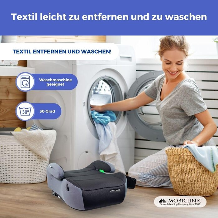 Дитяче автокрісло Mobiclinic Kids Lionfix Basic I-Size 125-150 см з IsoFix, знімний і праний чохол, підлокітники, текстильна оббивка, стандарт R129, європейський бренд
