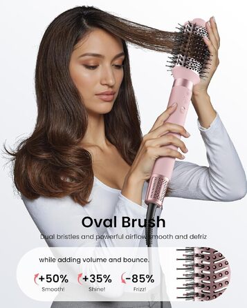 MESCOMB 5-в-1 Airstyler та Hairstyler: Фен-щітка з іонізацією, автоматичний завивач та щітка для об'єму - Швидке сушіння, укладка для локонів, об'єму та вирівнювання без пошкоджень. Легкий, рожевий.