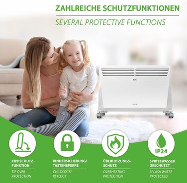 Електричний конвектор Ballu Heat Max 1500 Вт на роликах, настінний, з таймером і тижневим програмуванням