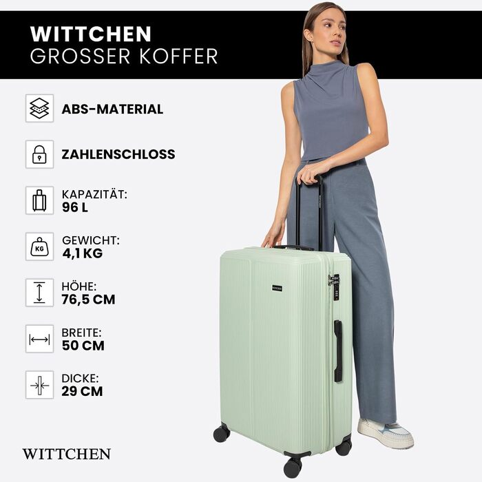 Валіза велика Wittchen Stripes Line XL (76.5x50x29 см), пластикова Hartschalen ABS, 96 л, м'ятна