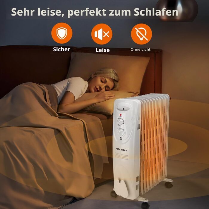 Електричний масляний радіатор Aigostar Pangpang 2300W, 11 секцій, з термостатом та 3 режимами нагріву, мобільний обігрівач (Білий, 2 шт)