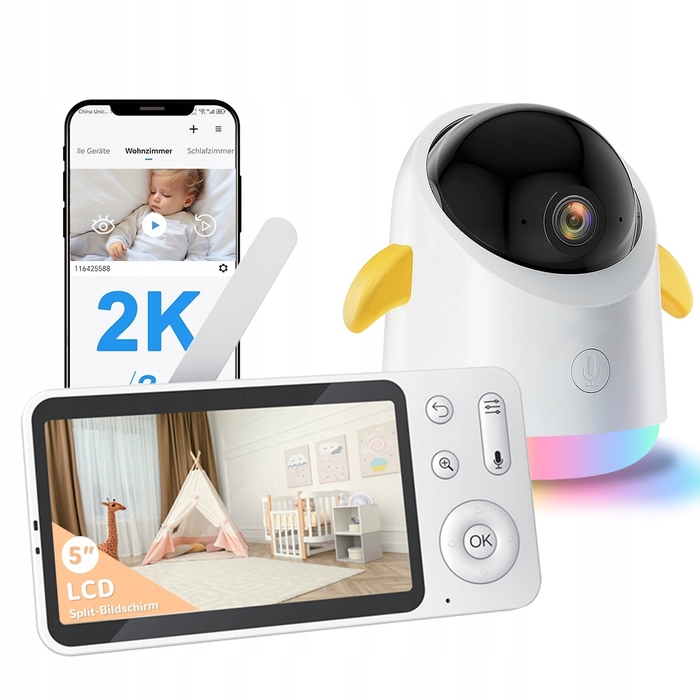 Відеоняня з WiFi-камерою 2K 3Мп, поворотним механізмом, LCD-дисплеєм 5
