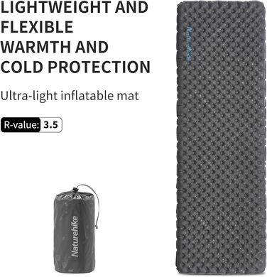 Туристичний килимок Naturehike Thermal 3.5R, ультралегкий, самонадувний, для кемпінгу, 4 сезони, -6℃, з надувною сумкою, висока ізоляція для зими