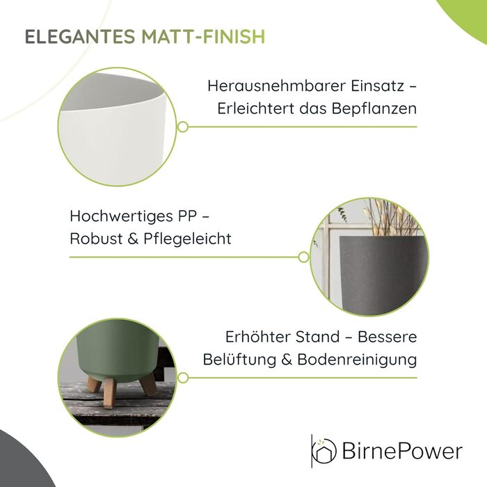 Плантатор BirnePower Gracia Slim 44,5 см – Сучасний горщик для квітів з ніжками, бетонна текстура, стійкий до УФ та погодних умов, елегантний кашпо для балкона, саду, інтер'єру – Антрацит (28,5 см)