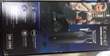Kemei 2296 професійна машинка для стрижки волосся і бороди, бездротова, T-подібний лезо, USB-зарядка, чорна