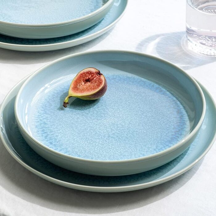 Сервіз столовий Villeroy & Boch Crafted Blueberry, 12 предметів, тарілки для основних страв 25,9 см та супу 21,9 см, реактивна глазур, преміум порцеляна, бірюзовий