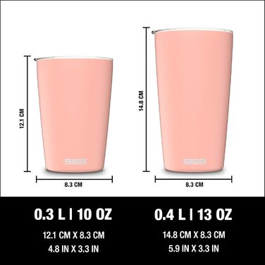 Кавова чашка SIGG Neso Pure Ceram з Tritan-кришкою, нержавіюча сталь 18/8, 0.3L/0.4L, миється в посудомийній машині, BPA-free, рожевий колір (0.3L)