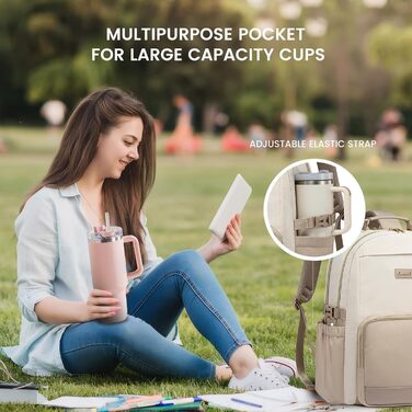 LOVEVOOK Рюкзак для жінок, 15.6" для ноутбука, шкільний, подорожі, університет, робота, велике відділення для пляшки, стильний, бежевий, хакі