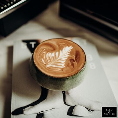 Набір керамічних чашок для капучино та лате Pheniox Barista, 2 шт по 180 мл, порцеляна для Latte Art, без ручок, стійкі до миття в посудомийній машині (Зелений)