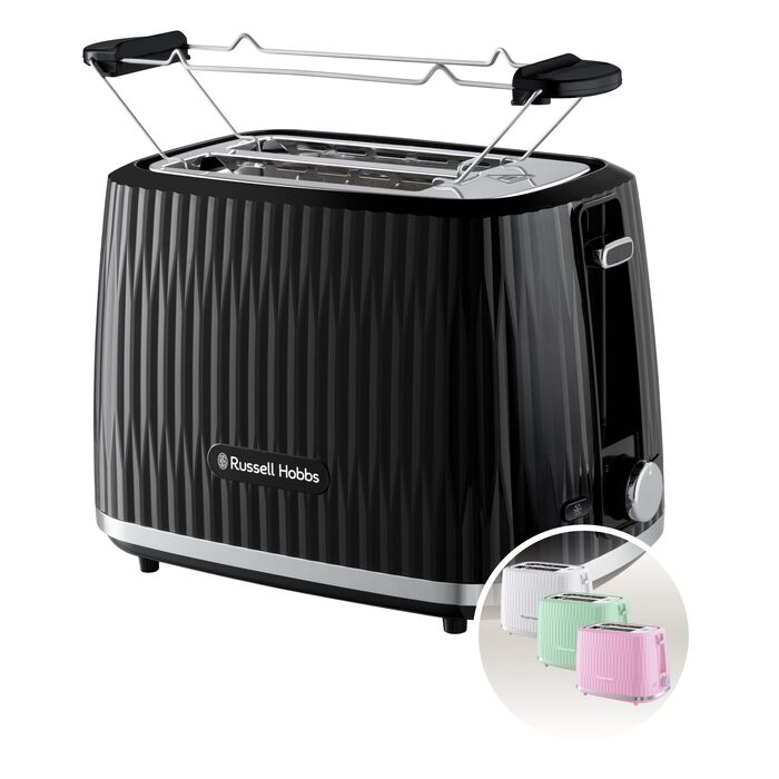 Тостер Russell Hobbs Eden на 2 тости, чорний - 6 режимів, підйом, розморожування, підігрів, лоток для крихт, тримач для булочок 27372-56