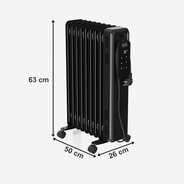 Масляний радіатор BLACK+DECKER BXRA2300E, 2000 Вт, 9 секцій, з регульованим термостатом та захистом від перегріву, чорний