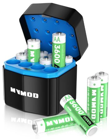 Набір акумуляторів AA Ni-MH 1.5V 3600mWh (12 шт.) з зарядним пристроєм та кейсом для зберігання, зелені