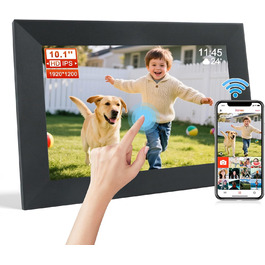 Frameo Цифровий фоторамка 10,1 дюймів Wi-Fi, FHD IPS сенсорний екран, Smart фоторамка з 16GB, автоматичне обертання, обмін фото та відео, можливе кріплення на стіну