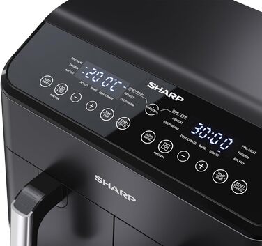 Аерофритюрниця SHARP AF-GD82AE-B з двома відсіками по 4 л, сенсорне керування, 12 програм, 1800 Вт, чорна, приготування без олії