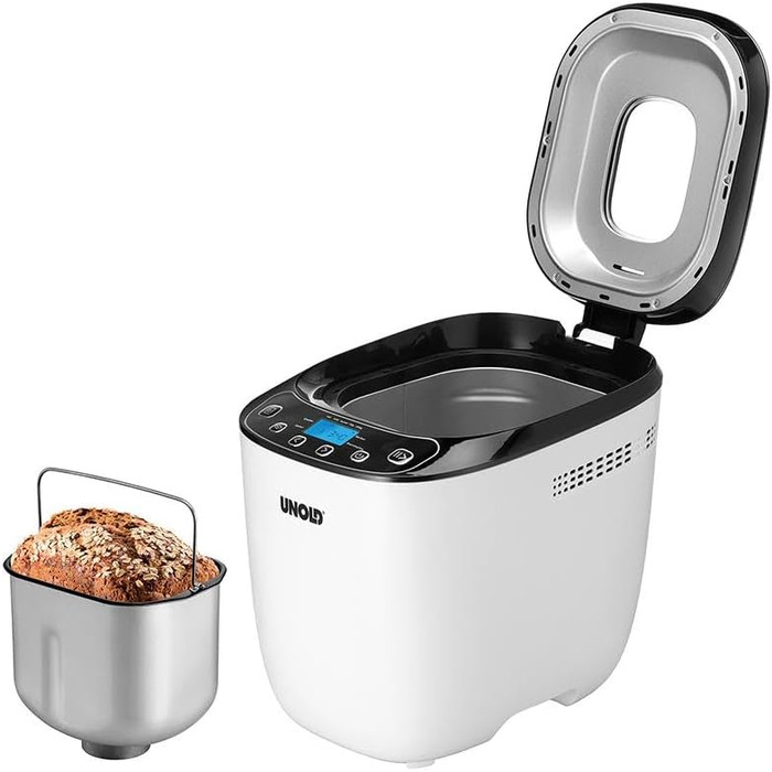 Хлібопічка Unold 68010 Backmeister Design, до 1 кг, 550 Вт, BPA-free, 12 програм, LCD, чорна-біла, термостійкий корпус
