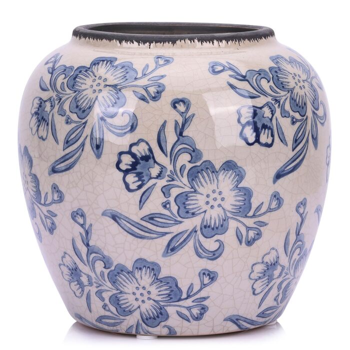 Ваза керамічна Blau-weiße Chinoiserie 27.9 см вінтажна для квітів та декорацій в стилі рустик, блакитна ваза для букета