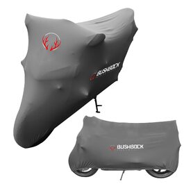Преміум чохол для мотоцикла в приміщенні BUSHBOCK® — еластичний пилозахисний покривал з дихаючого оксамитового стрейч-тканини, сірий (розмір M-L)
