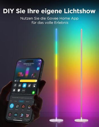 Розумна RGBIC LED торшерна лампа Govee для вітальні, WiFi підсвітка 1000лм з регулюванням яскравості, золотиста (набір 2 шт)
