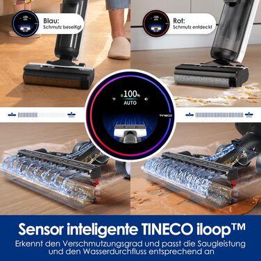 Tineco Smart Nass-Trocken Пилосос з технологією iLoop, Бездротовий 2-в-1 для вологого та сухого прибирання, З функцією самоочищення та LED-дисплеєм для твердих підлог та шерсті тварин