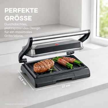 Компактний контактний гриль-сендвічниця SEVERIN KG 2394 Multigrill для паніні та стейків, антипригарне покриття, 800 Вт, металік/чорний