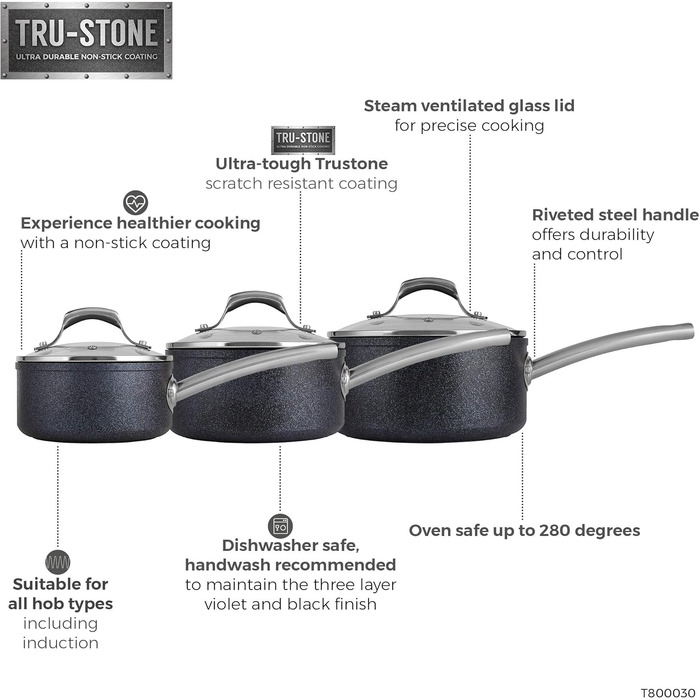 Набір сковорідок Tower TruStone Aluminium Violet Black, 3 предмети – антипригарне покриття