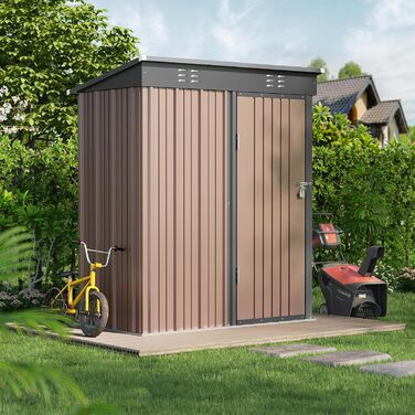 Металевий сарай для інструментів Bealife 180x162x95 см, сталевий садовий шоп, вуличний склад, господарський будиночок для двору, тераси, газону (коричневий)