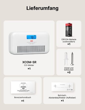 Детектор чадного газу X-Sense XC0M-iR з голосовим сповіщенням, дисплеєм температури та вологості, цифровим індикатором пікового рівня CO, зі змінною батареєю (автономний)