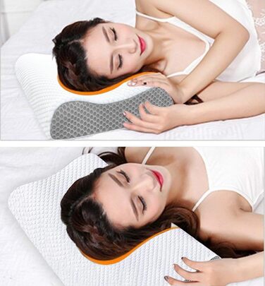 Ергономічна подушка з ефектом пам'яті Memory Foam для шиї та голови, ортопедична підтримка HWS для сну на боці та спині, з гігієнічним чохлом з бамбука (Білий)
