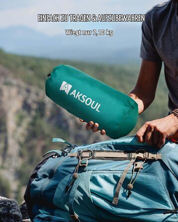 Самонадувний кемпінговий килимок AKSOUL Outdoor: ультралегкий надувний матрац з подушкою, термоізоляційний складний матрац для намету, трекінгу та пляжу, 12 см, двомісний, колір павлін